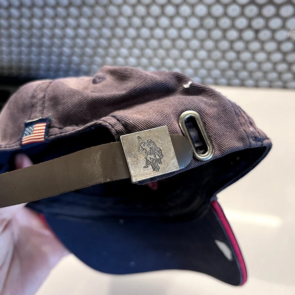 US Polo ASSN. Hat Cap Strap Back Leather Blue Red Cotton‎ Dad Embroidered Casual